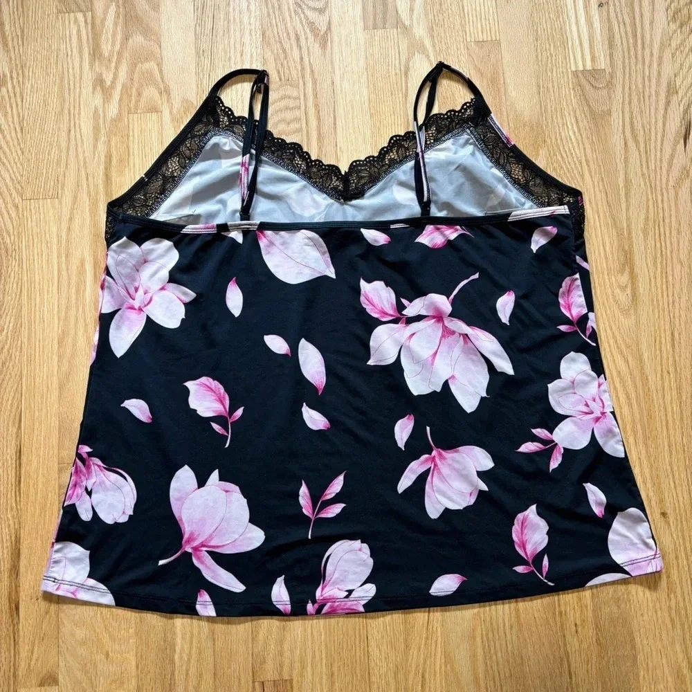 La Vie En Rose Silky Spaghetti Strap Floral Tops - Picture 7 of 7